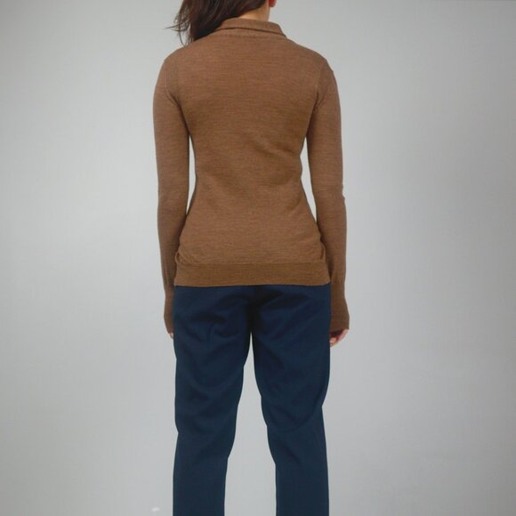 Pink Tartan Merino Wool Caramel Cardigan with Gold Buttons & Tie Neck, sz XS - Picture 5 of 13